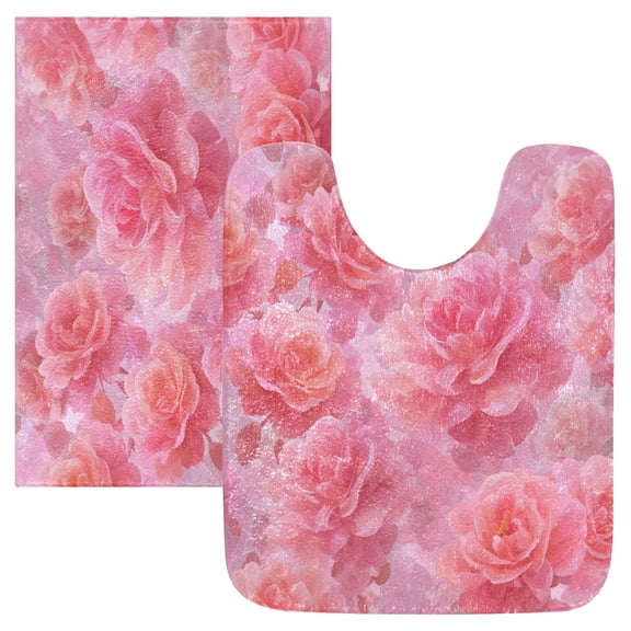 RMDQTR 2PCs Bathroom Rugs Set Plush Toilet Base Mat 16" × 24" Bath Mat and 20" × 24" U Shape Soft Rugs Non Slip Absorbent