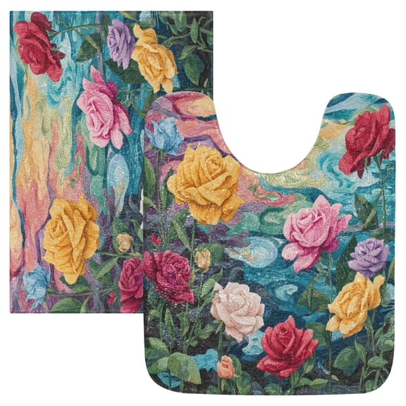 RMDQTR 2PCs Bathroom Rugs Set Plush Toilet Base Mat 16" Γ 24" Bath Mat and 20" Γ 24" U Shape Soft Rugs Non Slip Absorbent