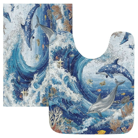 RMDQTR 2PCs Bathroom Rugs Set Plush Toilet Base Mat 16" × 24" Bath Mat and 20" × 24" U Shape Soft Rugs Non Slip Absorbent