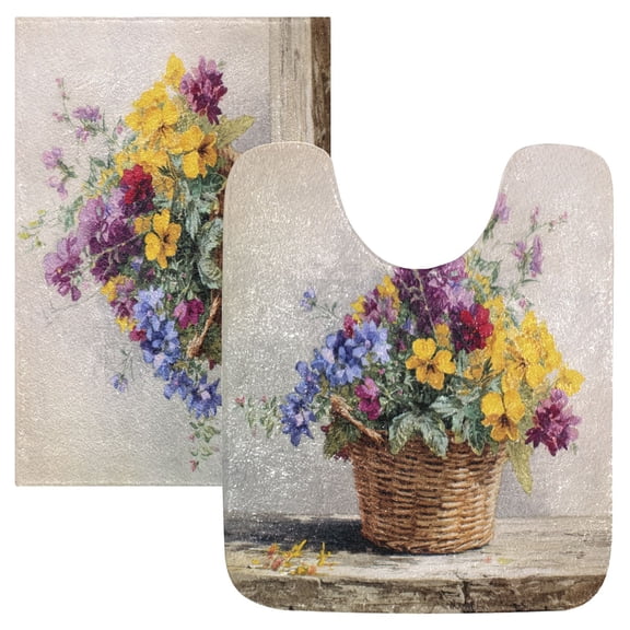 RMDQTR 2PCs Bathroom Rugs Set Plush Toilet Base Mat 16" × 24" Bath Mat and 20" × 24" U Shape Soft Rugs Non Slip Absorbent