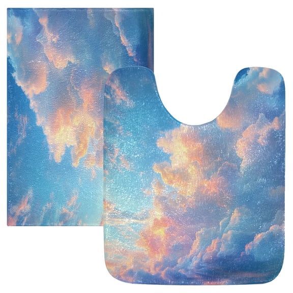 RMDQTR 2PCs Bathroom Rugs Set Plush Toilet Base Mat 16" × 24" Bath Mat and 20" × 24" U Shape Soft Rugs Non Slip Absorbent
