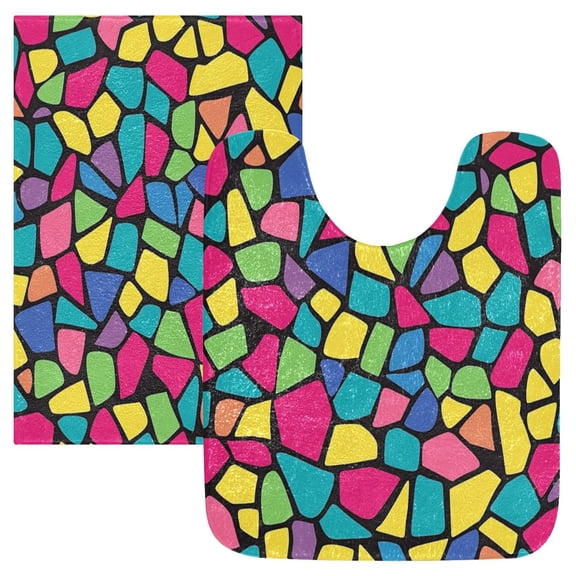 RMDQTR 2PCs Bathroom Rugs Set Plush Toilet Base Mat 16" × 24" Bath Mat and 20" × 24" U Shape Soft Rugs Non Slip Absorbent