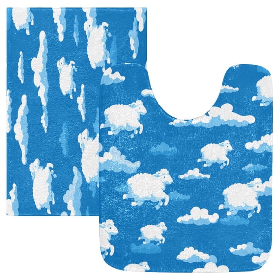 RMDQTR 2PCs Bathroom Rugs Set Plush Toilet Base Mat 16" × 24" Bath Mat and 20" × 24" U Shape Soft Rugs Non Slip Absorbent
