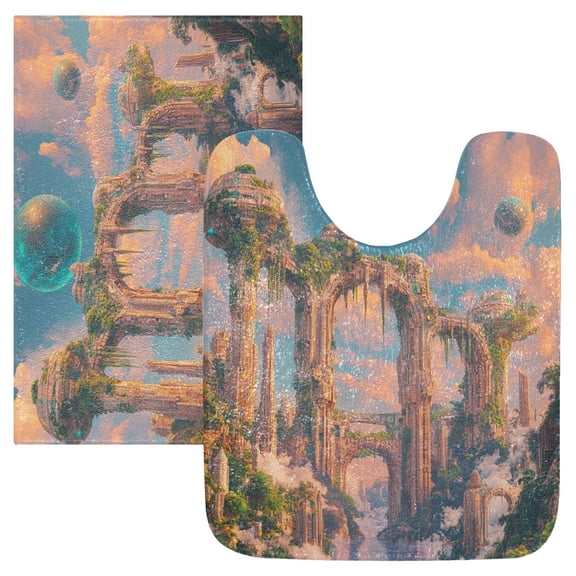 RMDQTR 2PCs Bathroom Rugs Set Plush Toilet Base Mat 16" × 24" Bath Mat and 20" × 24" U Shape Soft Rugs Non Slip Absorbent