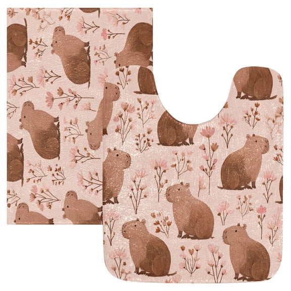 RMDQTR 2PCs Bathroom Rugs Set Plush Toilet Base Mat 16" × 24" Bath Mat and 20" × 24" U Shape Soft Rugs Non Slip Absorbent