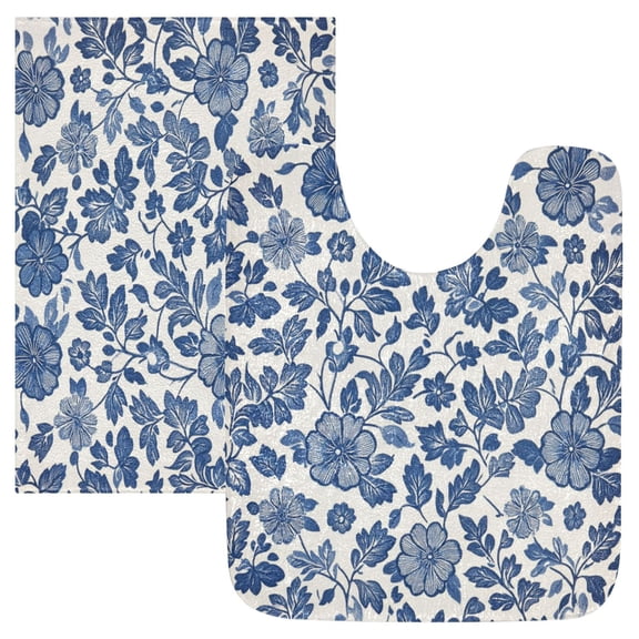 RMDQTR 2PCs Bathroom Rugs Set Plush Toilet Base Mat 16" × 24" Bath Mat and 20" × 24" U Shape Soft Rugs Non Slip Absorbent