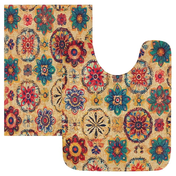 RMDQTR 2PCs Bathroom Rugs Set Plush Toilet Base Mat 16" × 24" Bath Mat and 20" × 24" U Shape Soft Rugs Non Slip Absorbent