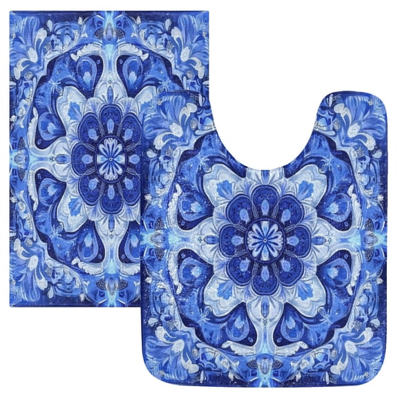 RMDQTR 2PCs Bathroom Rugs Set Plush Toilet Base Mat 16" × 24" Bath Mat and 20" × 24" U Shape Soft Rugs Non Slip Absorbent
