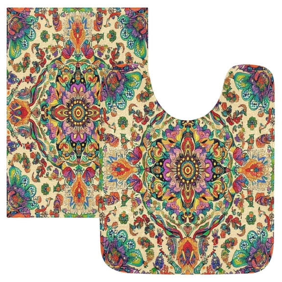 RMDQTR 2PCs Bathroom Rugs Set Plush Toilet Base Mat 16" × 24" Bath Mat and 20" × 24" U Shape Soft Rugs Non Slip Absorbent