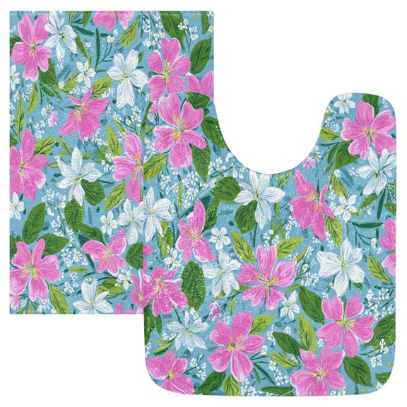 RMDQTR 2PCs Bathroom Rugs Set Plush Toilet Base Mat 16" × 24" Bath Mat and 20" × 24" U Shape Soft Rugs Non Slip Absorbent