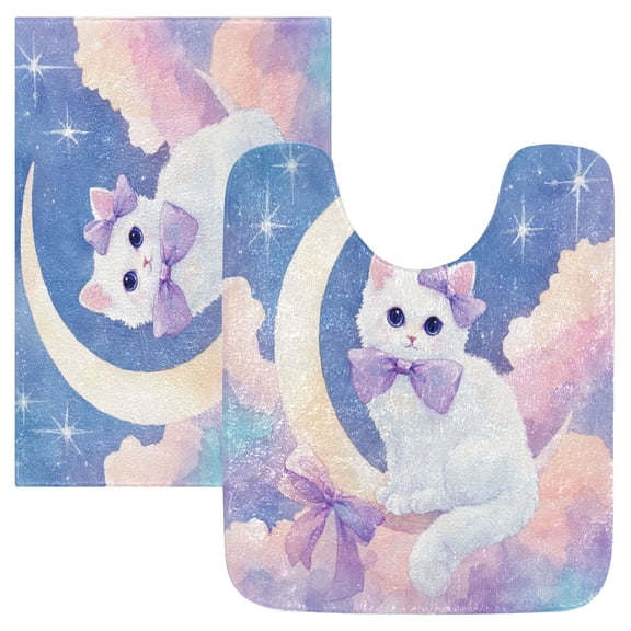 RMDQTR 2PCs Bathroom Rugs Set Plush Toilet Base Mat 16" × 24" Bath Mat and 20" × 24" U Shape Soft Rugs Non Slip Absorbent