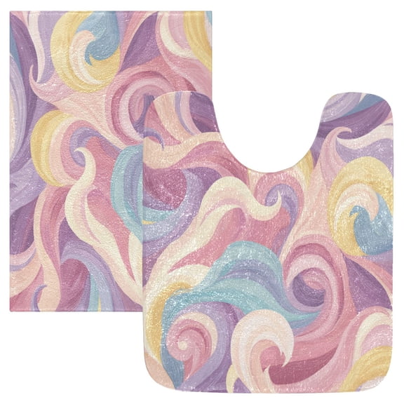 RMDQTR 2PCs Bathroom Rugs Set Plush Toilet Base Mat 16" × 24" Bath Mat and 20" × 24" U Shape Soft Rugs Non Slip Absorbent