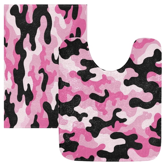 RMDQTR 2PCs Bathroom Rugs Set Plush Toilet Base Mat 16" × 24" Bath Mat and 20" × 24" U Shape Soft Rugs Non Slip Absorbent