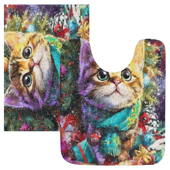 RMDQTR 2PCs Bathroom Rugs Set Plush Toilet Base Mat 16" × 24" Bath Mat and 20" × 24" U Shape Soft Rugs Non Slip Absorbent