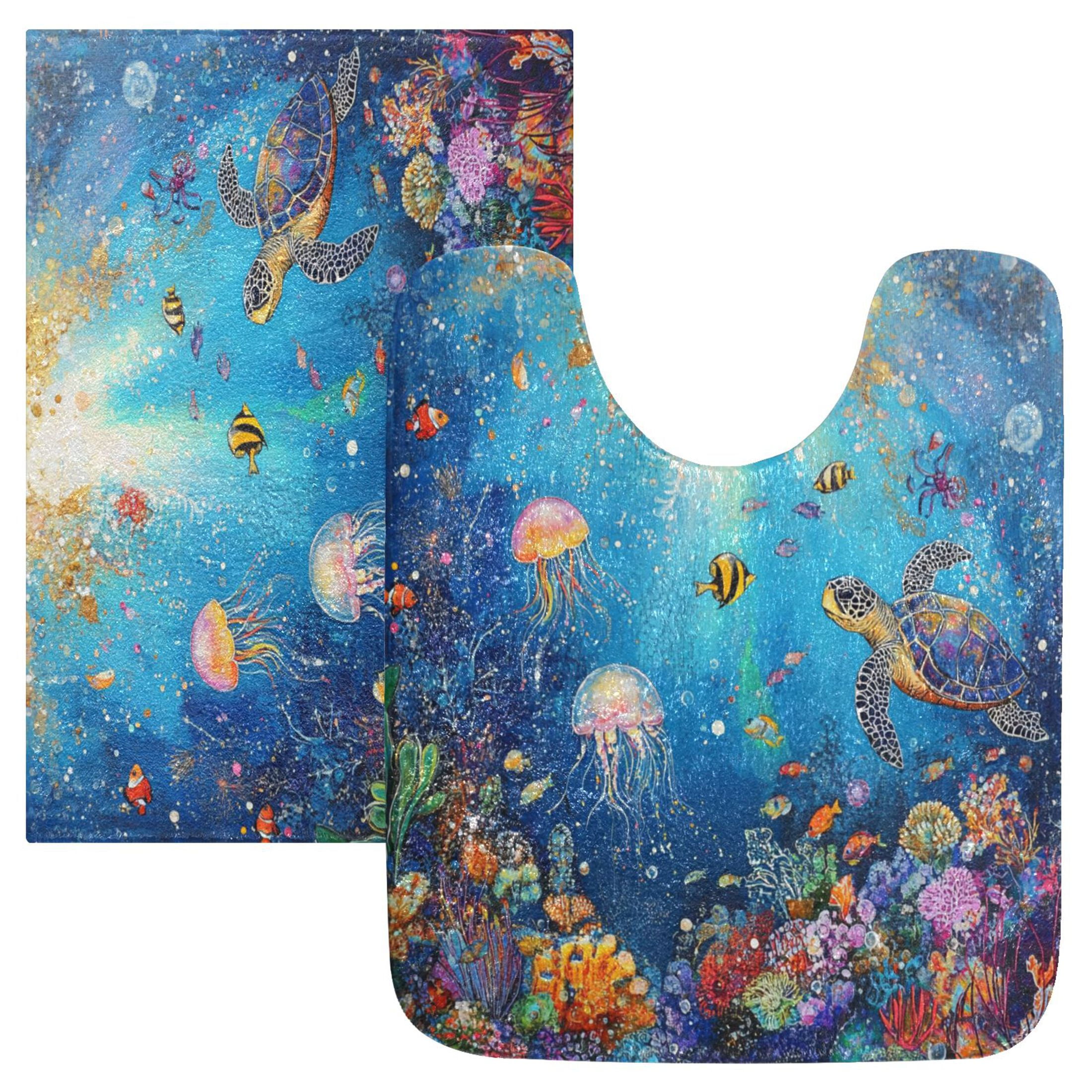 RMDQTR 2PCs Bathroom Rugs Set Plush Toilet Base Mat 16" × 24" Bath Mat and 20" × 24" U Shape Soft Rugs Non Slip Absorbent