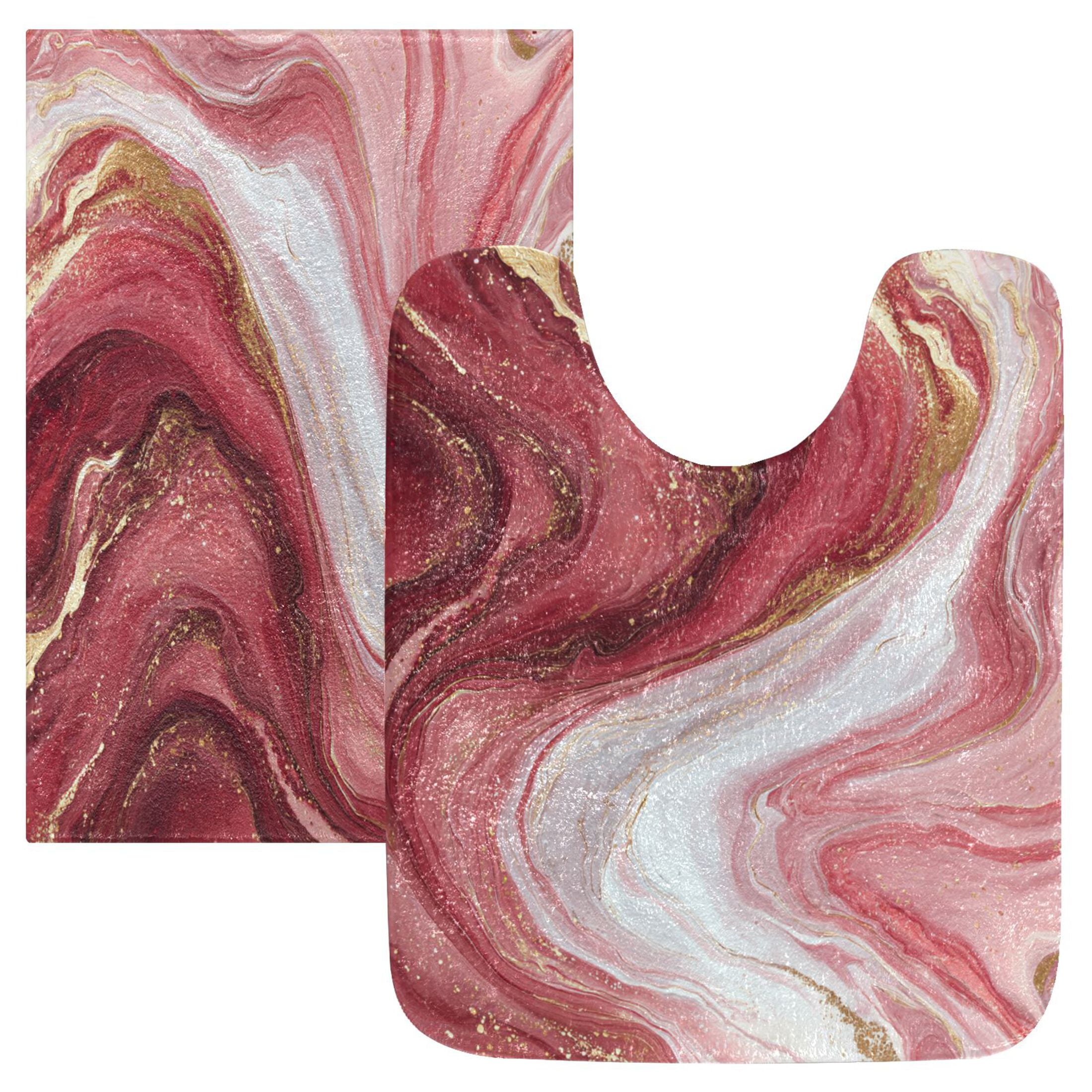 RMDQTR 2PCs Bathroom Rugs Set Plush Toilet Base Mat 16" × 24" Bath Mat and 20" × 24" U Shape Soft Rugs Non Slip Absorbent