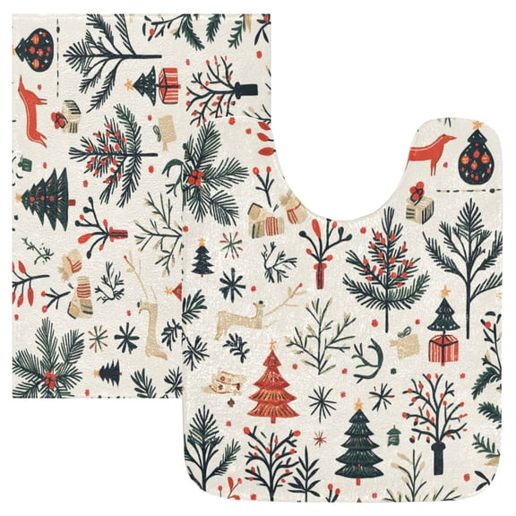 RMDQTR 2PCs Bathroom Rugs Set Plush Toilet Base Mat 16" × 24" Bath Mat and 20" × 24" U Shape Soft Rugs Non Slip Absorbent