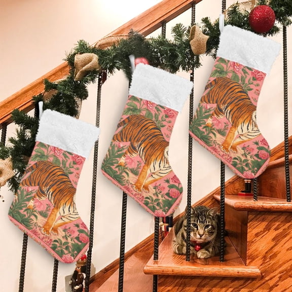 RMDQTR 2Pack Christmas Stockings for Xmas Gifts - Large Size Festive Holiday Decor for Family Jungle Tiger Tapestry