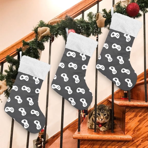RMDQTR 2Pack Christmas Stockings for Xmas Gifts - Large Size Festive Holiday Decor for Family Retro Gaming Pattern