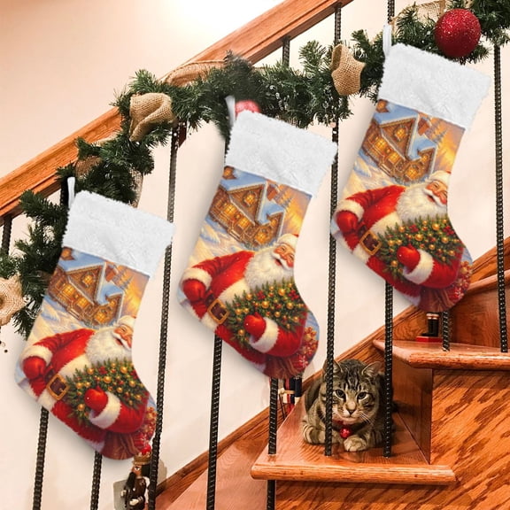 RMDQTR 2Pack Christmas Stockings for Xmas Gifts - Large Size Festive Holiday Decor for Family Santa Claus Christmas Scene