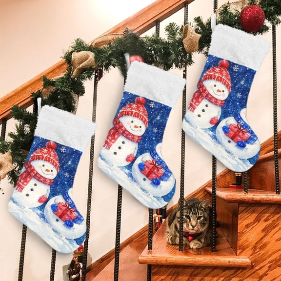 RMDQTR 2Pack Christmas Stockings for Xmas Gifts - Large Size Festive Holiday Decor for Family Snowman Gift Winter