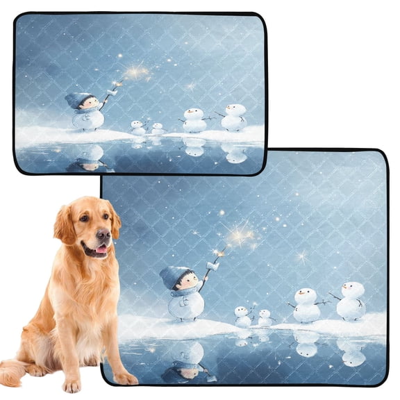 RMDQTR 2Pack Set of Medium and Large Pet Potty Pads Reusable Ultra-Absorbent Pet Training Pads Leak-Proof Pet Pads Blue Cute Snowman
