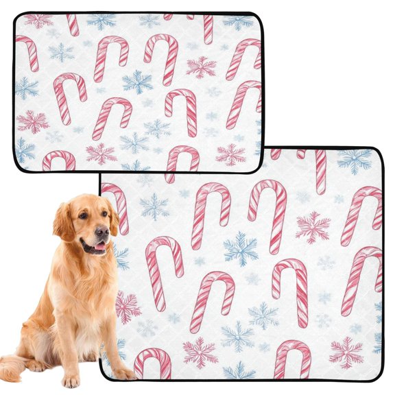 RMDQTR 2Pack Set of Medium and Large Pet Potty Pads Reusable Ultra-Absorbent Pet Training Pads Leak-Proof Pet Pads Candy Canes on White
