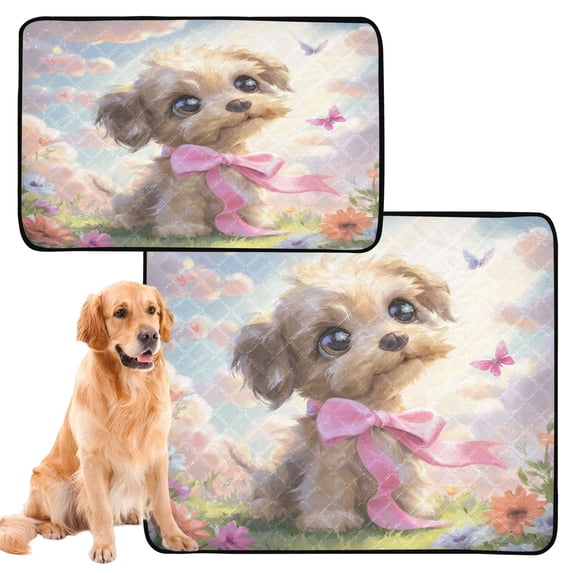 RMDQTR 2Pack Set of Medium and Large Pet Potty Pads Reusable Ultra-Absorbent Pet Training Pads Leak-Proof Pet Pads Cartoon Long-haired Teddy