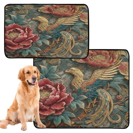 RMDQTR 2Pack Set of Medium and Large Pet Potty Pads Reusable Ultra-Absorbent Pet Training Pads Leak-Proof Pet Pads Chinese Phoenix