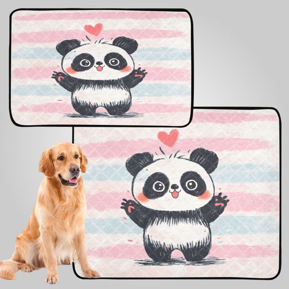 RMDQTR 2Pack Set of Medium and Large Pet Potty Pads Reusable Ultra-Absorbent Pet Training Pads Leak-Proof Pet Pads Crayon Panda Illustration