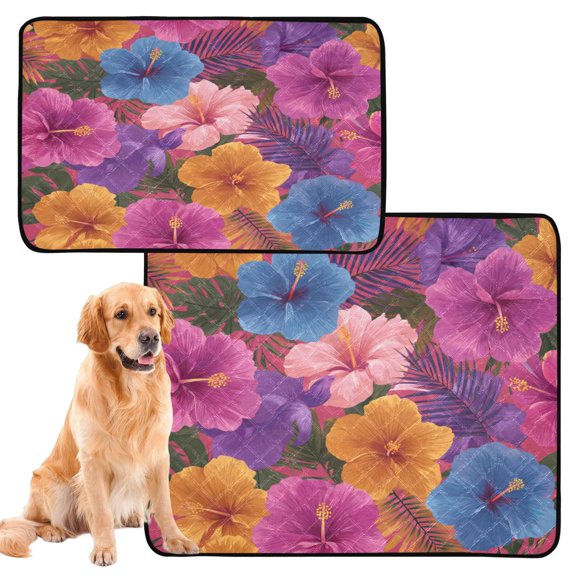 RMDQTR 2Pack Set of Medium and Large Pet Potty Pads Reusable Ultra-Absorbent Pet Training Pads Leak-Proof Pet Pads Gorgeous Tropical Plant Flowers