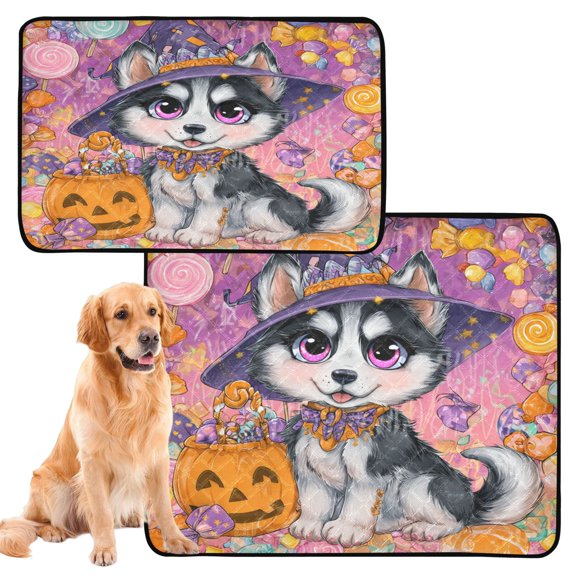 RMDQTR 2Pack Set of Medium and Large Pet Potty Pads Reusable Ultra-Absorbent Pet Training Pads Leak-Proof Pet Pads Halloween Decoration Husky