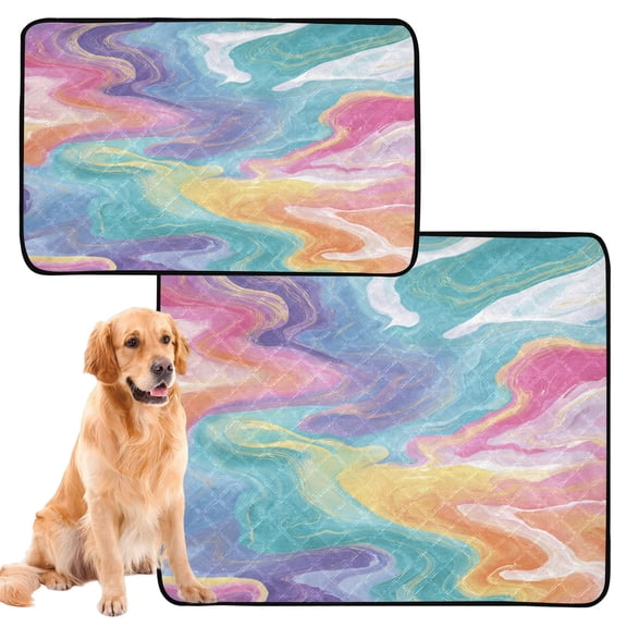 RMDQTR 2Pack Set of Medium and Large Pet Potty Pads Reusable Ultra-Absorbent Pet Training Pads Leak-Proof Pet Pads Rainbow-colored Twists