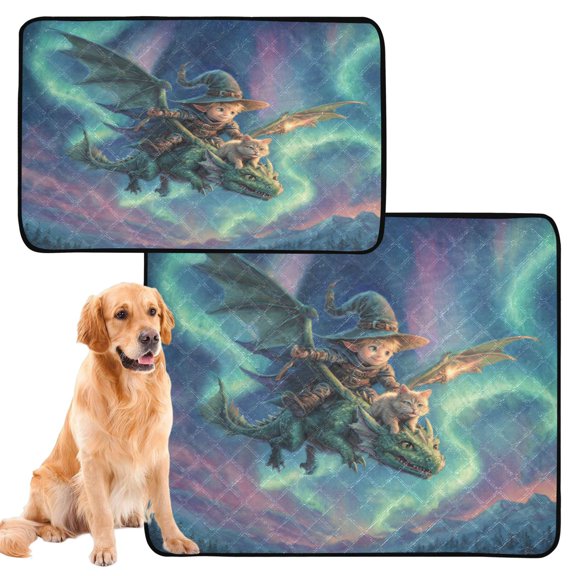 RMDQTR 2Pack Set of Medium and Large Pet Potty Pads Reusable Ultra-Absorbent Pet Training Pads Leak-Proof Pet Pads Riding The Dragon Adventure