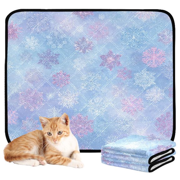 RMDQTR 3Pack Set of Small Pet Potty Pads Reusable Ultra-Absorbent Pet Training Pads Leak-Proof Pet Pads Blue-pink Snowflakes Pattern