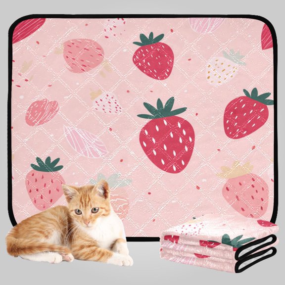 RMDQTR 3Pack Set of Small Pet Potty Pads Reusable Ultra-Absorbent Pet Training Pads Leak-Proof Pet Pads Blush Pink Hand Drawn Strawberry