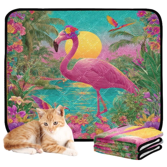 RMDQTR 3Pack Set of Small Pet Potty Pads Reusable Ultra-Absorbent Pet Training Pads Leak-Proof Pet Pads Flamingo Resort Style