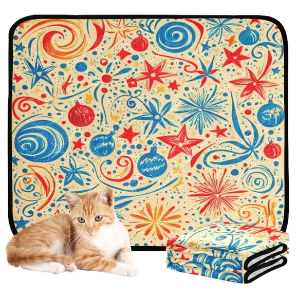 RMDQTR 3Pack Set of Small Pet Potty Pads Reusable Ultra-Absorbent Pet Training Pads Leak-Proof Pet Pads Hand Drawn Christmas Elements