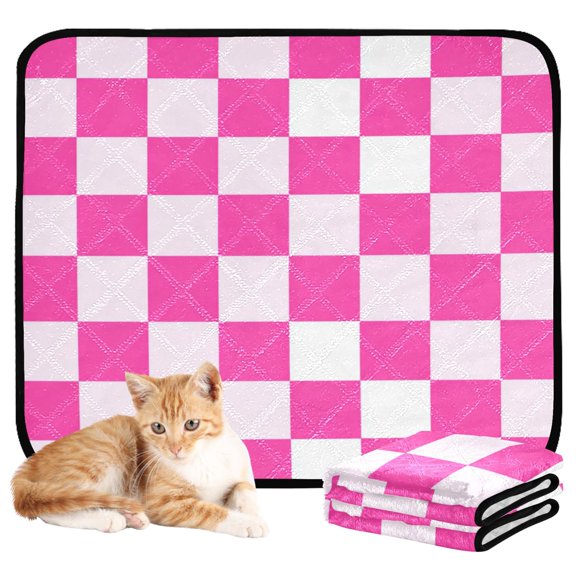 RMDQTR 3Pack Set of Small Pet Potty Pads Reusable Ultra-Absorbent Pet Training Pads Leak-Proof Pet Pads Hot Pink Checkered Pattern