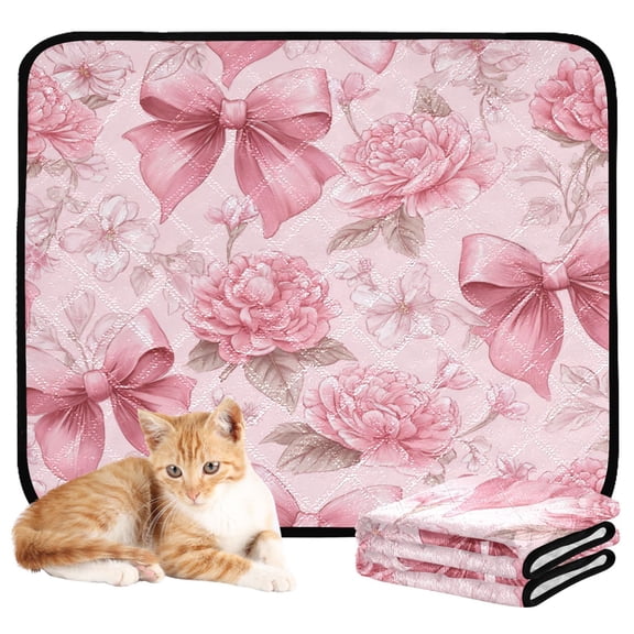 RMDQTR 3Pack Set of Small Pet Potty Pads Reusable Ultra-Absorbent Pet Training Pads Leak-Proof Pet Pads Pink Bows and Peony Flowers