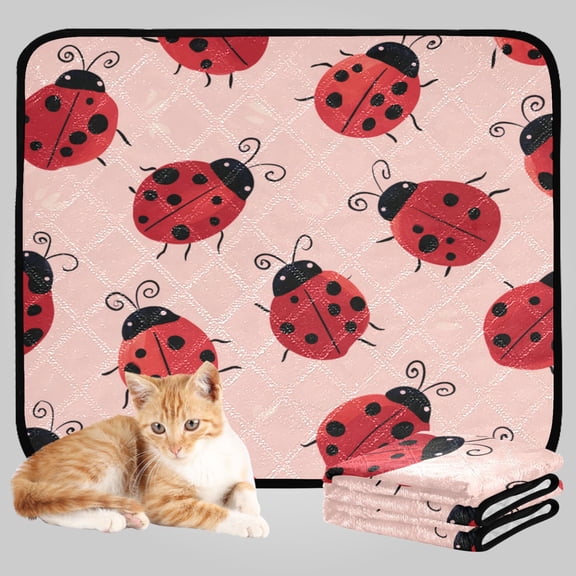 RMDQTR 3Pack Set of Small Pet Potty Pads Reusable Ultra-Absorbent Pet Training Pads Leak-Proof Pet Pads Pink Ladybug Print