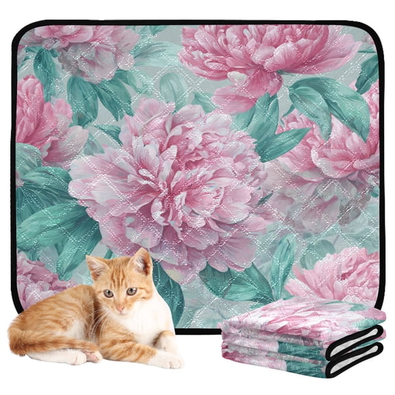 RMDQTR 3Pack Set of Small Pet Potty Pads Reusable Ultra-Absorbent Pet Training Pads Leak-Proof Pet Pads Soft Pink Peony Pattern