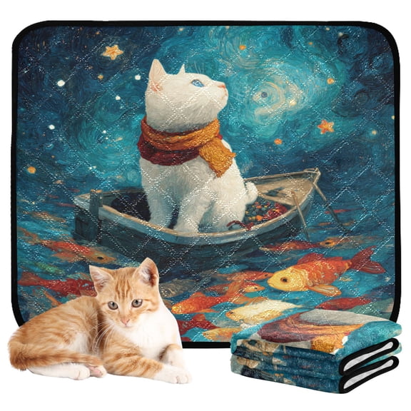 RMDQTR 3Pack Set of Small Pet Potty Pads Reusable Ultra-Absorbent Pet Training Pads Leak-Proof Pet Pads White Cat Sailing