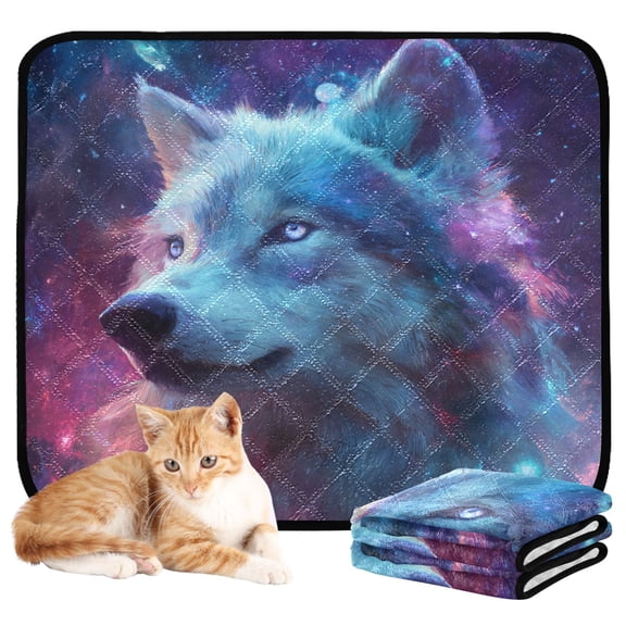 RMDQTR 3Pack Set of Small Pet Potty Pads Reusable Ultra-Absorbent Pet Training Pads Leak-Proof Pet Pads Wolf with Stars and Galaxies