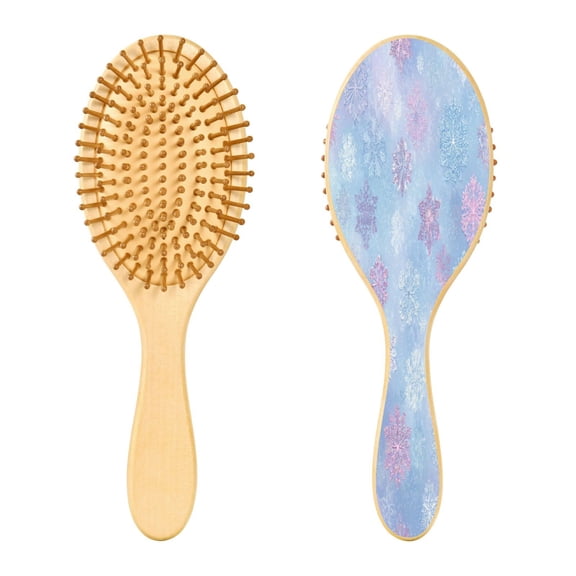 RMDQTR 9.25X3.15Round Wooden Rubber Hair Brushes Massage Comb Suitable for all Hair Types Smooth-gliding Comb Blue-pink Snowflakes Pattern