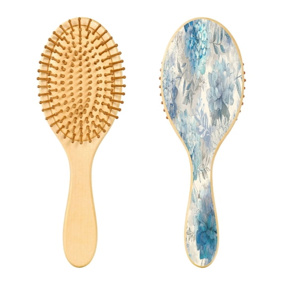 RMDQTR 9.25X3.15Round Wooden Rubber Hair Brushes Massage Comb Suitable for all Hair Types Smooth-gliding Comb Bright Blue Blooming Peonies