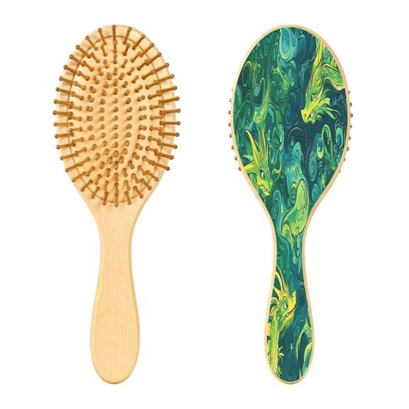 RMDQTR 9.25X3.15Round Wooden Rubber Hair Brushes Massage Comb Suitable for all Hair Types Smooth-gliding Comb Cartoon Dragons