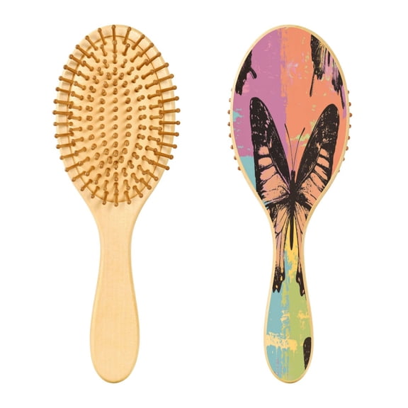 RMDQTR 9.25X3.15Round Wooden Rubber Hair Brushes Massage Comb Suitable for all Hair Types Smooth-gliding Comb Colorful Ink Butterfly