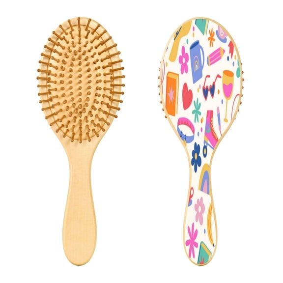 RMDQTR 9.25X3.15Round Wooden Rubber Hair Brushes Massage Comb Suitable for all Hair Types Smooth-gliding Comb Custom Art