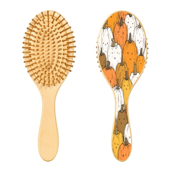 RMDQTR 9.25X3.15Round Wooden Rubber Hair Brushes Massage Comb Suitable for all Hair Types Smooth-gliding Comb Cute Cartoon Pumpkins